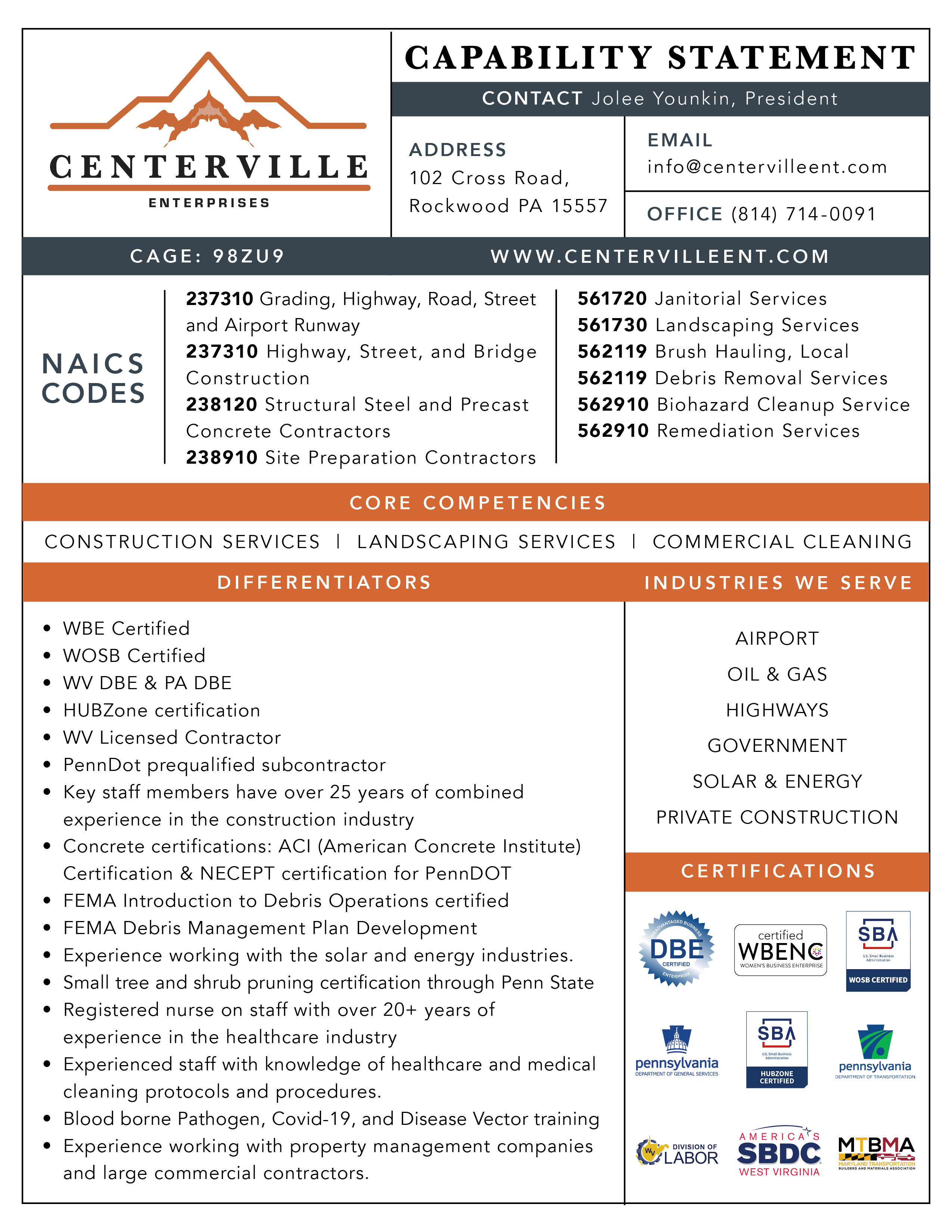 CAPABILITY STATEMENT Centerville Enterprises